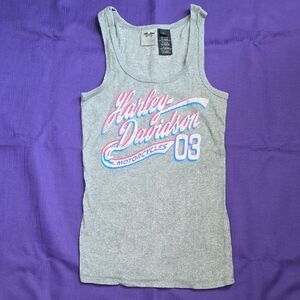 Harley-Davidson Heather Gray Tank with Pink and Blue Logo